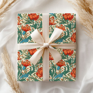 Papier Cadeau William Morris d'inspiration terre cuite vert past