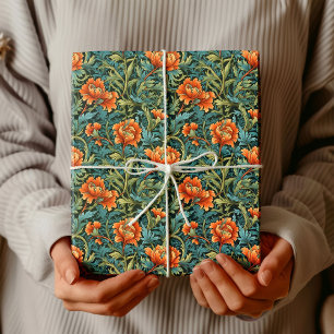 Papier Cadeau William Morris d'inspiration terre cuite vert past
