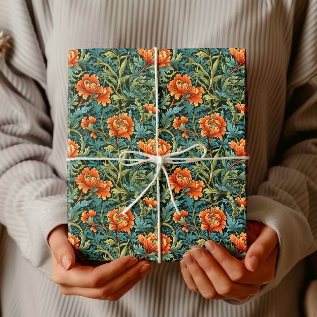 Papier Cadeau William Morris d'inspiration terre cuite vert past (William Morris inspired terracotta pastel green Wrapping Paper)