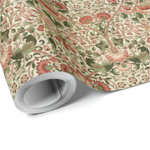 Papier Cadeau William Morris Fleurs Lodden Foliage Vert rose