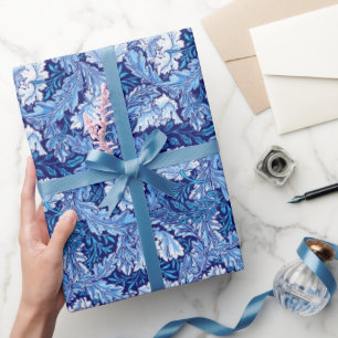 Papier Cadeau William Morris Floral, Cobalt Bleu et Blanc