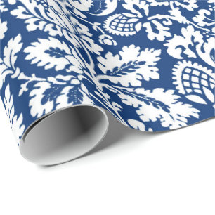 Papier Cadeau William Morris Floral Damask, Cobalt Blue & White