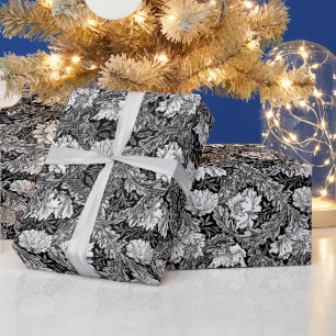 Papier Cadeau William Morris Floral, noir, blanc & gris / gris