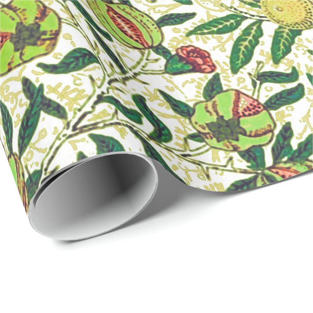 Papier Cadeau William Morris Fruits exotiques, jaune citron (Coin rond)