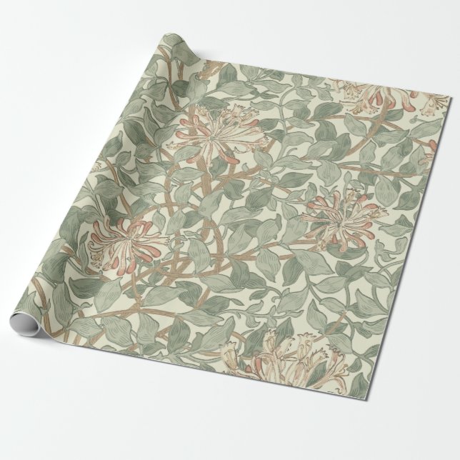 Papier Cadeau William Morris Honeysuckle Vert Floral (Déroulé)