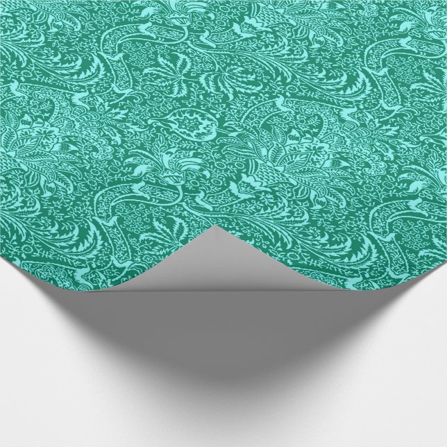 Papier Cadeau William Morris Indian, Turquoise et Light Aqua (Coin)
