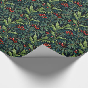 Papier Cadeau William Morris Inspiré Red Holly Berry Noël