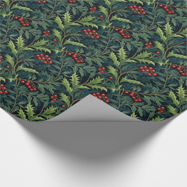 Papier Cadeau William Morris Inspiré Red Holly Berry Noël (Coin)