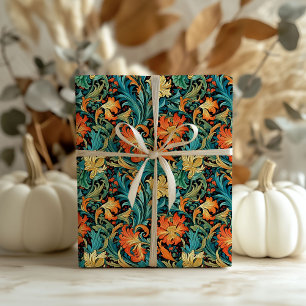 Papier Cadeau William Morris inspiré terre cuite pastel bleu