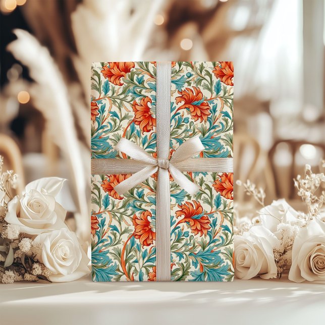 Papier Cadeau William Morris inspiré terre cuite pastel bleu (William Morris inspired terracotta pastel blue Wrapping Paper)