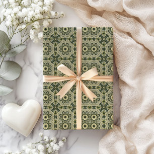Papier Cadeau William Morris inspiré vert pastel géométrique