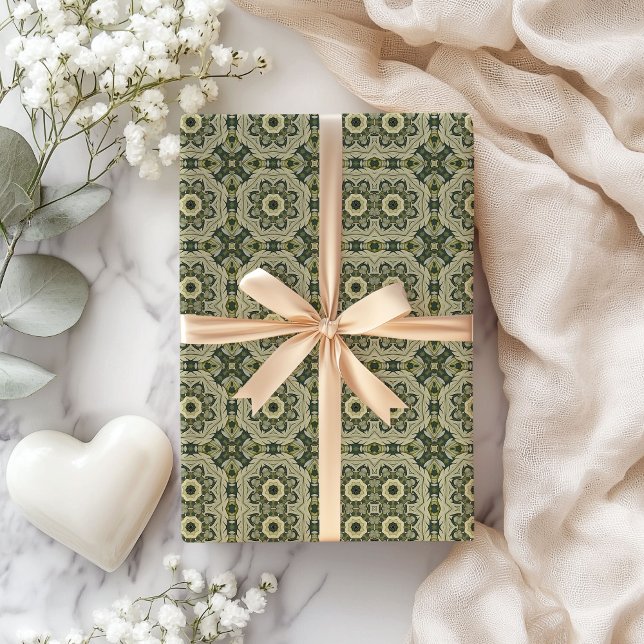 Papier Cadeau William Morris inspiré vert pastel géométrique (William Morris inspired pastel green geometric Wrapping Paper)