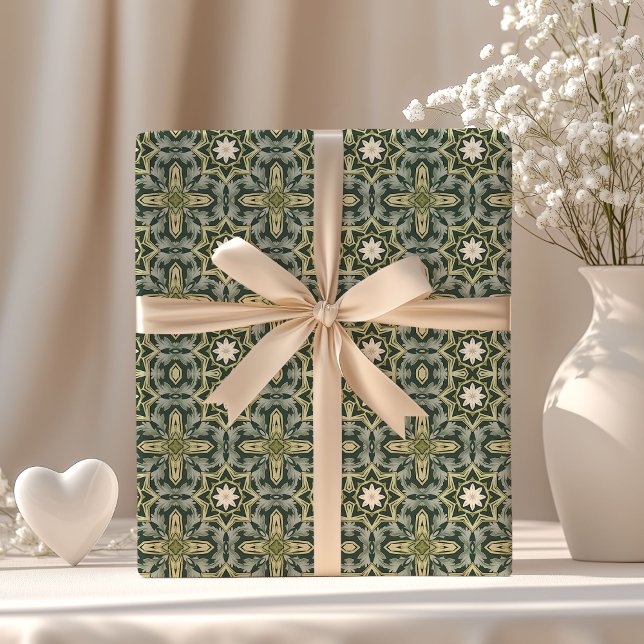 Papier Cadeau William Morris inspiré vert pastel géométrique (William Morris inspired pastel green geometric Wrapping Paper)