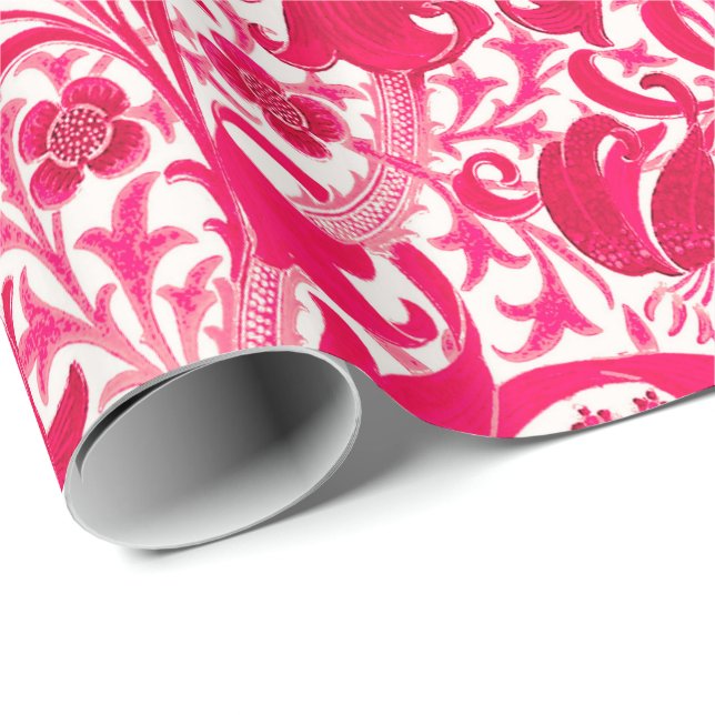 Papier Cadeau William Morris Iris et Lily, Fuchsia Pink (Coin rond)