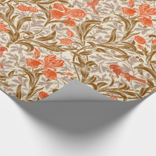 Papier Cadeau William Morris Irises, Coral Orange, Brown et beig