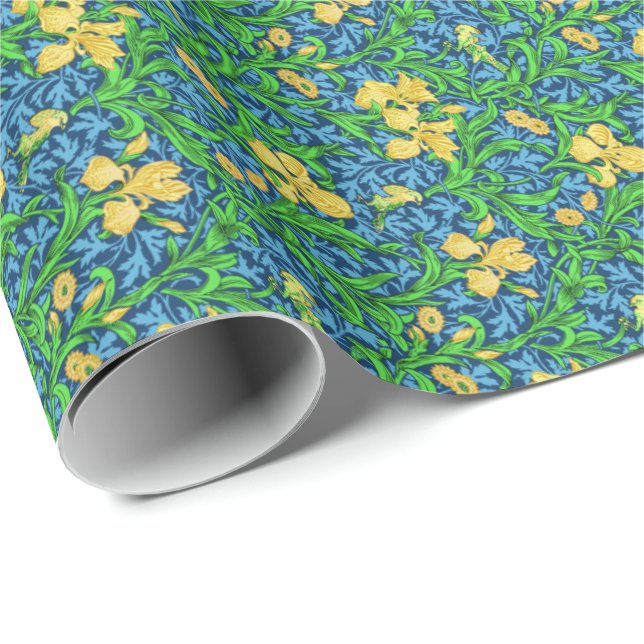 Papier Cadeau William Morris Irises, jaune et bleu de cobalt (Coin rond)