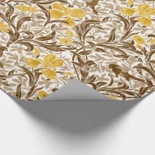 Papier Cadeau William Morris Irises, Or de moutarde, Brown et be