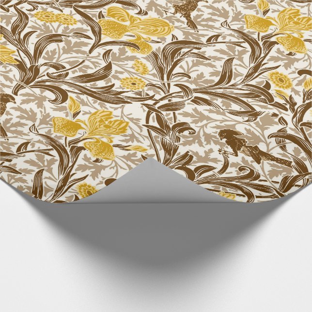 Papier Cadeau William Morris Irises, Or de moutarde, Brown et be (Coin)