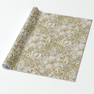 Papier Cadeau William Morris Jardin Fleur de Lys Classique Doré