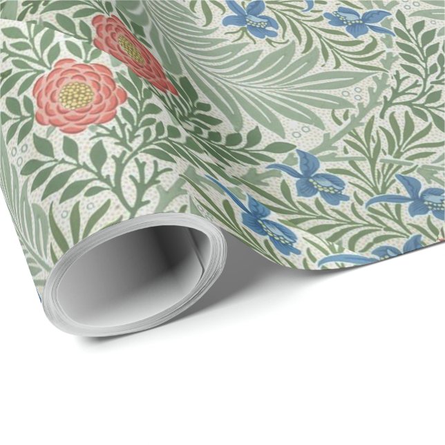Papier Cadeau William Morris Larkspur Floral Vert rose bleu (Coin rond)