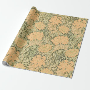 PAPIER CADEAU WILLIAM MORRIS ORANGE ET LIVRE EN OUVRAGE VERT