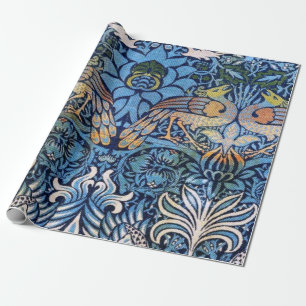 Papier Cadeau William Morris Peacock Et Dragon Motif Bleu