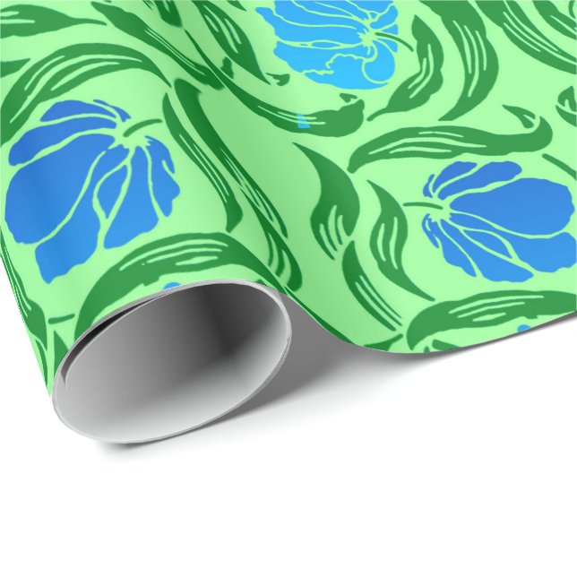 Papier Cadeau William Morris Pimpernel, Bleu et Vert Citron (Coin rond)