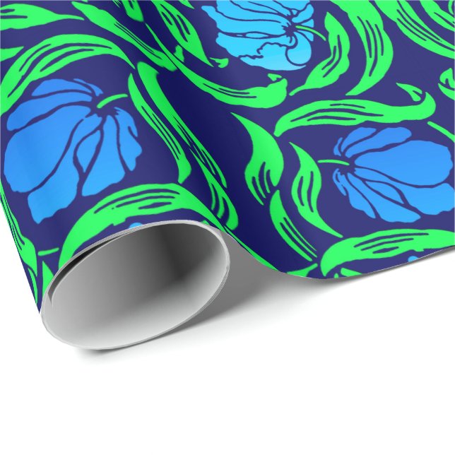 Papier Cadeau William Morris Pimpernel, Cobalt Blue et Green (Coin rond)