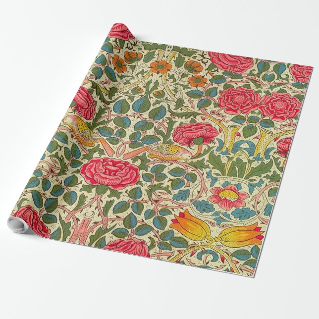 Papier Cadeau William Morris Rose Floral Chintz rose (Déroulé)