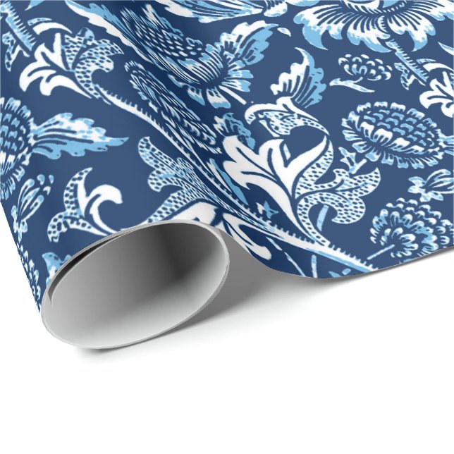 Papier Cadeau William Morris Sunflower, bleu foncé et blanc (Coin rond)