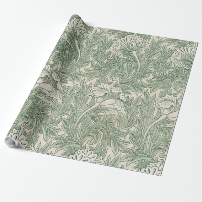 Papier Cadeau William Morris tulip fond textile vert (Déroulé)
