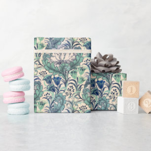 Papier Cadeau William Morris Vert Crème Turquoise Motif Floral