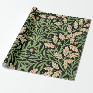 Papier Cadeau William Morris Vintage Chêne Noir Rouge Motif