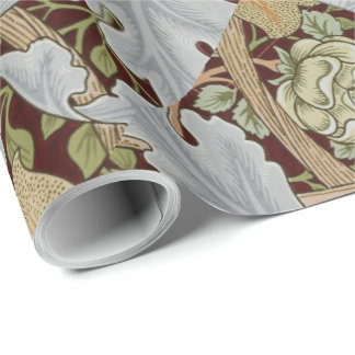 Papier Cadeau William Morris Vintage Floral Fleur Blanc Rouge