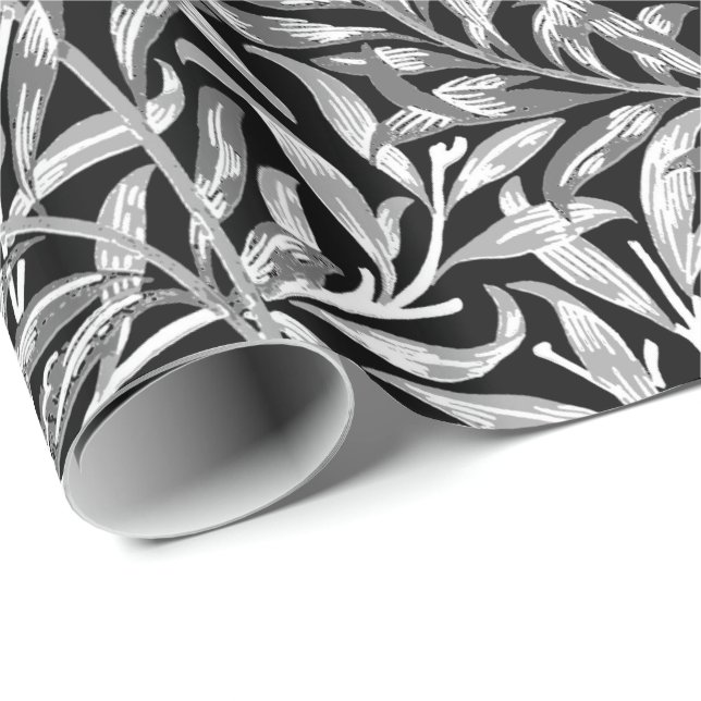Papier Cadeau William Morris Willow Bough, noir, blanc et gris (Coin rond)