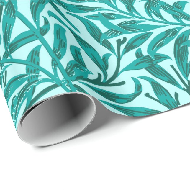 Papier Cadeau William Morris Willow Bough, Turquoise et Aqua (Coin rond)