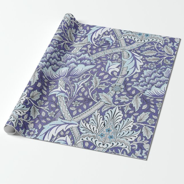 Papier Cadeau William Morris Windrush fleurs bleues (Déroulé)