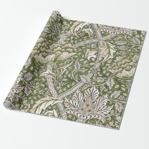 Papier Cadeau : William Morris Windrush Motif Vert : Vintage