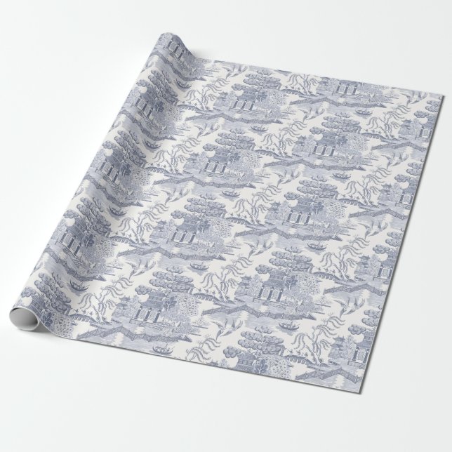Papier Cadeau Willow bleu en gris bleu Lumbar Coussin (Déroulé)