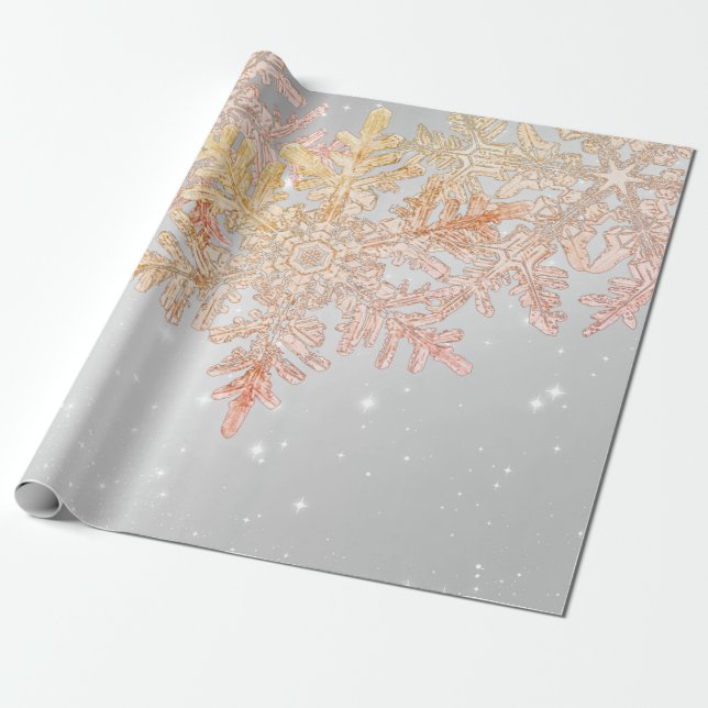 PAPIER CADEAU WILSON BENTLEY SNOWFLAKES ROSE ET GRIS (Déroulé)