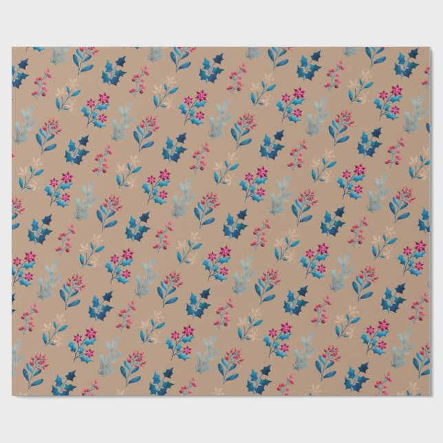 Papier Cadeau Winter berries and greenery Wrapping Paper roll (Plat)