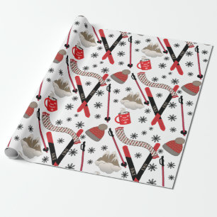 Papier Cadeau WInter Mountain Ski Trip thème Motif Wrapping Pa