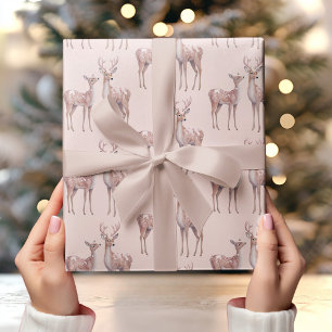 Papier Cadeau Winter Wonderland Anniversaire Rose et cerf