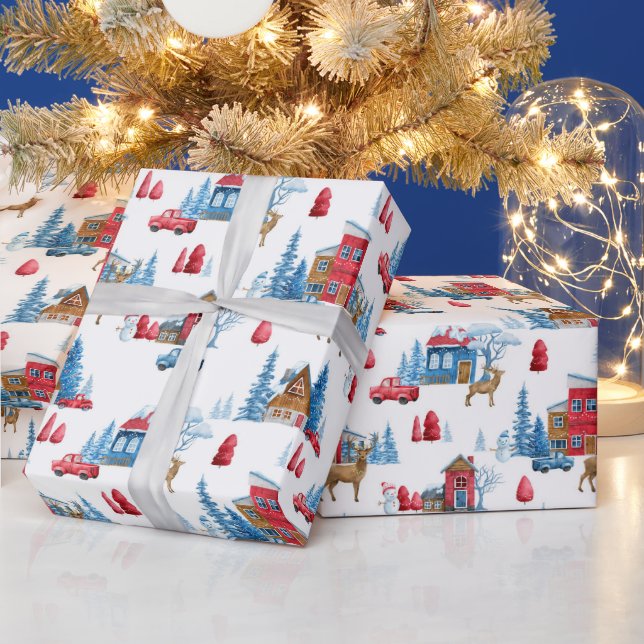 Papier Cadeau Winter Wonderland Bleu & Rouge (Vacances)