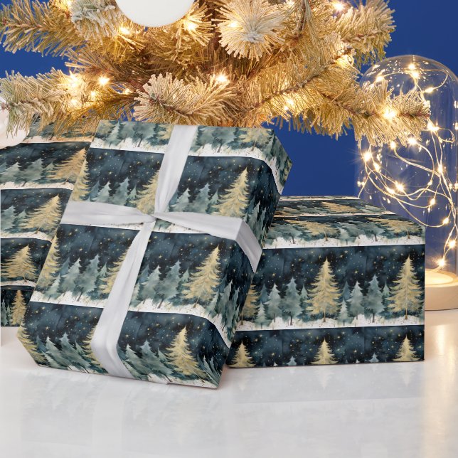 Papier Cadeau Winter Wonderland Étincelant arbres de Noël (Vacances)