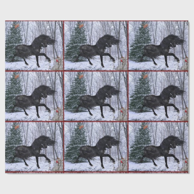 Papier Cadeau Winter Wonderland Friesian Horse Wrapping Paper (Plat)