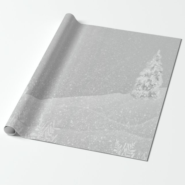 Papier Cadeau Winter Wonderland, Pine Tree Grey Holiday (Déroulé)