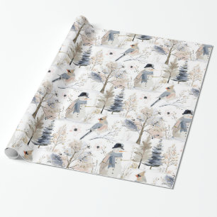 Papier Cadeau Winter Wonderland Snowman et Bird Motif