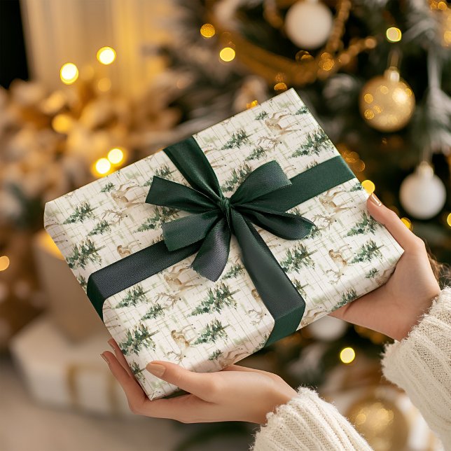Papier Cadeau Winter Woodland Deer Christmas Wrapping Paper  (Créateur téléchargé)