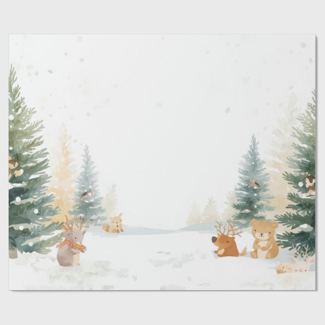 Papier Cadeau Winter Woodland Wrapping Paper – Snowy Pines (Plat)